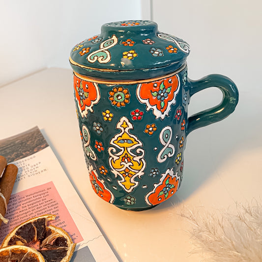 Teetasse mit Deckel und Sieb